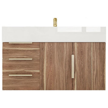 Madison 36" Wall Mounted Vanity With Reinforced Acrylic Sink, White Oak