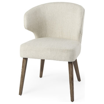 Ivory and Brown Mid Century Wingback Dining Chair