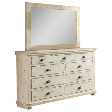 Willow Dresser and Mirror - Distressed White
