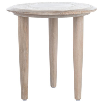 Safavieh Rehnuma Carved Side Table, White Washed
