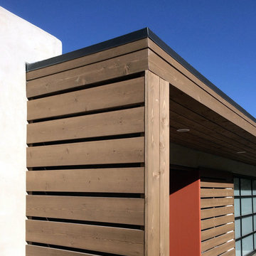 slatted cedar awning at new entry