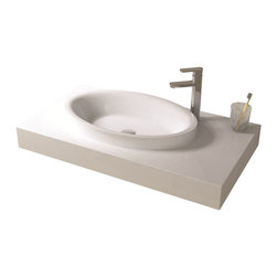 ADM Bathroom Design - ADM Eclipse Wall Mounted Sink, White, 35", Matte White - Bathroom Sinks