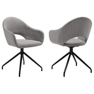 Pria Swivel  Dining Chair in Gray Fabric with Black Metal Legs - Set of 2