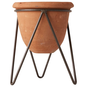 Terracotta Pot With Metal Stand, 2-Piece Set