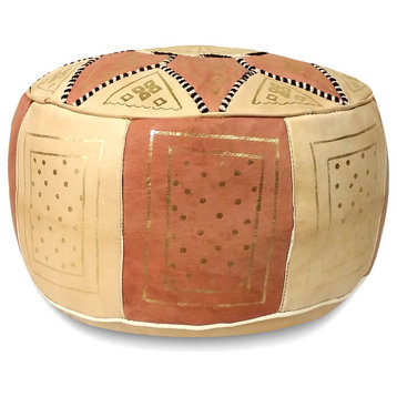 Golden Fez Stuffed Pouf, Dark Pink, Round Shape