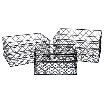 Truu Design Wire Geo Metal Storage Baskets in Black (Set of 3)