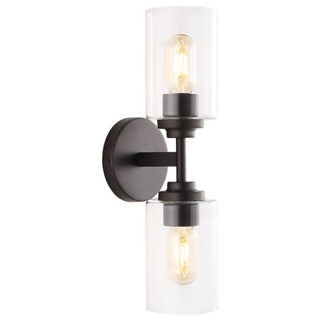 Giles 16" 2-Light Farmhouse Iron Cylinder LED Vanity, Oil Rubbed Bronze/Clear