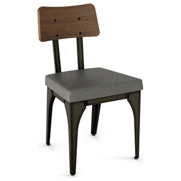 Amisco Symmetry Dining Chair, Grey Faux Leather / Brown Wood / Dark Grey Metal