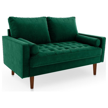 Pemberly Row 58" Upholstered Button Tufted Velvet Loveseat in Green