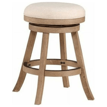 Bowery Hill 25.5" Coastal Wood & Linen Counter Stool in Driftwood/Ivory