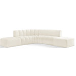 Meridian Furniture - Arc Velvet Upholstered 6-Pc. L-Shaped Modular Sectional, Cream - Give your living room or den the perfect blend of style and versatility with this Arc velvet fabric curved modular Sectional. Part of the Arc modular furniture collection, this Sectional comes upholstered in rich cream velvet fabric and features deep channel tufting that adds a touch of luxury while enhancing comfort and support. A seamless combination of form and function, this chair can be used with other Arc pieces to create a myriad of configurations in your well-curated room.