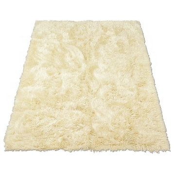 Rectangle Faux Fur Designer Sheepskin Rug, Creamy Off White, 3'x5'