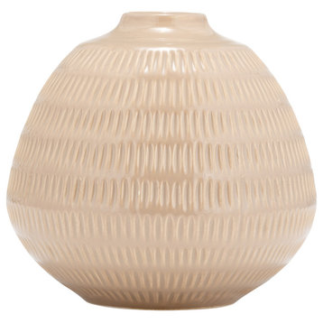 Cer, 6", Stripe Oval Vase, Irish Cream
