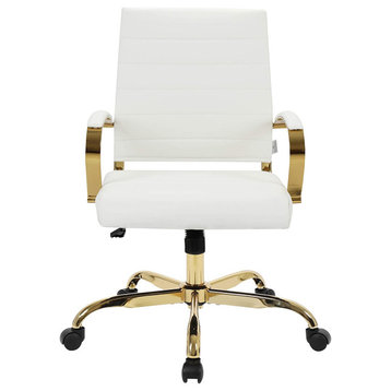 LeisureMod Benmar Home Leather Office Chair With Gold Frame White