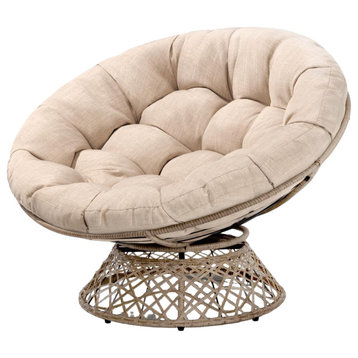 Classic Papasan Accent Chair, Sturdy Frame & Comfortable Tufted Cushion, Beige