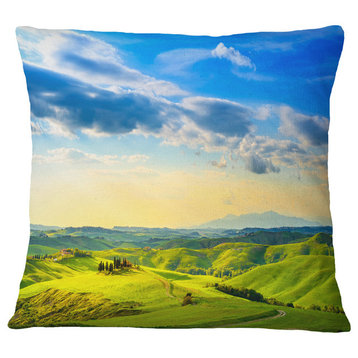 Colorful Tuscany Countryside Farm Landscape Printed Throw Pillow, 16"x16"