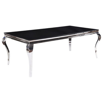ACME Fabiola Dining Table in Stainless Steel and Black Glass