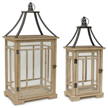 Lantern, 2-Piece Set, 23"H & 31"H Wood/Metal