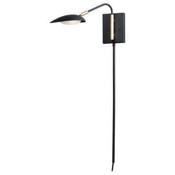 21691BKSBR Scan 1-Light LED Pin-Up Wall Sconce in Black / Satin Brass