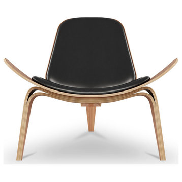 Shell Chair, Black Real Leather