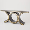 Stunning Midcentury Chain Link Console Table, Black Gold Dark Wood