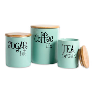 DII Kitchen Accessories Collection Ceramic, Canister Set, 4.5 Cup/3  Cup/1.25 Cup, Teal Tile