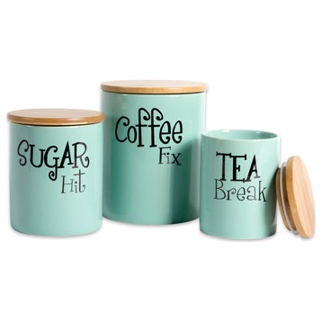 DII Aqua Coffee/Sugar/Tea Ceramic Canister, Set of 3