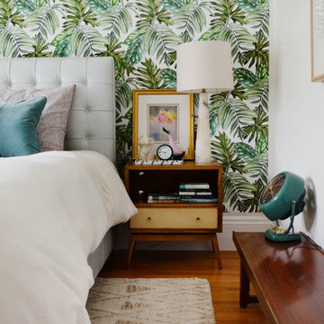 Monstera leaves wallpaper for Californian greenhouse apartment