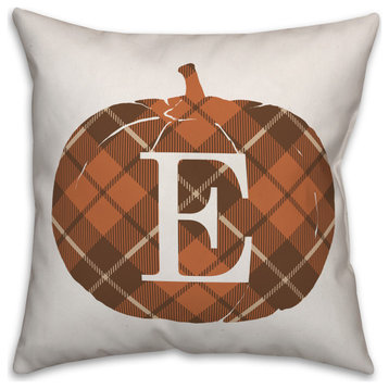 Plaid Pumpkin Monogram E 18x18 Spun Poly Pillow