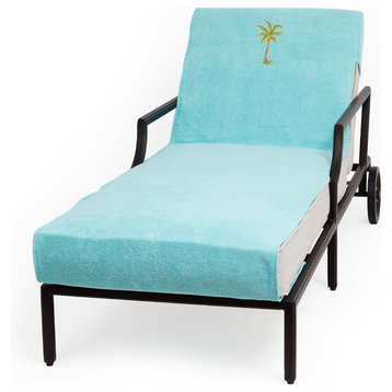 Palm Tree Embroidered Standard Size Chaise Lounge Cover, Aqua