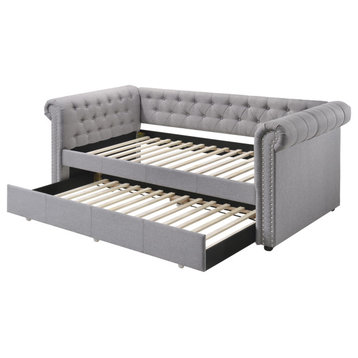 ACME Justice Daybed/Trundle, Twin Size, Smoke Gray Fabric