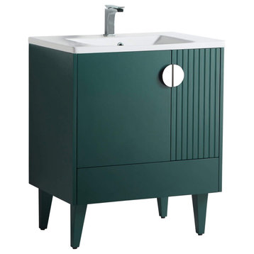 Venezian Single Bathroom Vanity, Green, 30", Polished Chrome Handles, One Sink