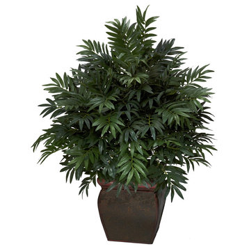Triple Bamboo Palm With Decorative Planter Silk Plant