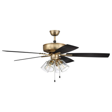 Craftmade Pro Plus 52" Ceiling Fan With Light Kit, Satin Brass