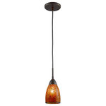 Woodbridge Lighting - Venezia Mini Pendant, Bronze, Mosaic Amber, 1-Light, 4"D - The Venezia collection is a series of hanging lights featuring uniquely colored designer glass. With many color options to choose from, this transitional design can blend in many rooms with different colors and themes.