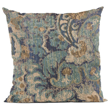 Plutus Blue Amazonian Damask Luxury Throw Pillow, 18"x18"