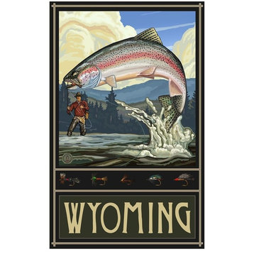 Paul A. Lanquist Wyoming Rainbow Trout Fisherman Hills Art Print, 30"x45"