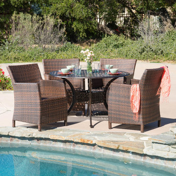 Contemporary Outdoor Patio Ft. Outdoor 5pcs Cast Aluminum Wicker Dining Set