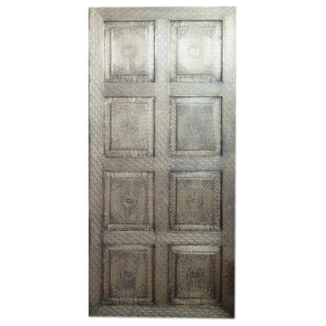 Consigned Sliding Barn Door Burnished Brass Cladded Carved Interior Door 80