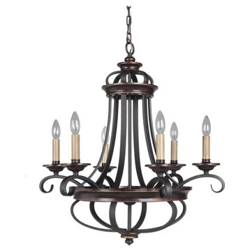 Stafford 6-Light Traditional Chandelier in Aged Bronze with Textured Black