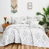 3-Piece Moon Sky Grey White Ogee Damask Quilted Coverlet Set, Full