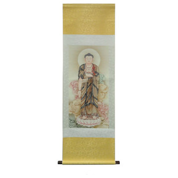 Chinese Hand Painted Standing Buddha Sakyamuni Scroll Painting HJZ189