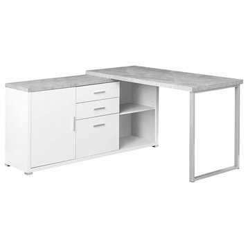 Contemporary Desk, Grey Cement Look Top and White Base With Plenty Storage Space
