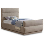 Meridian Furniture - Paxton Chenille Fabric Upholstered Bed, Beige, Twin - Embrace the essence of cozy sophistication with the Paxton Chenille Fabric Bed, a haven designed to elevate your sleep experience and enhance your bedroom's aesthetics. The bed is adorned in a luxurious rich beige chenille fabric, its soft texture inviting you to sink into its warmth. The subtle sheen of the chenille adds a touch of elegance, creating a timeless look that complements various decors. The headboard features a classic horizontal channel tufted design, adding visual interest and dimension to the bed. This sophisticated detail exudes a touch of vintage charm, making the Paxton a perfect fit for both traditional and contemporary spaces.