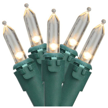 Set of 35 Warm White LED Mini Christmas Lights 4" Spacing - Green Wire