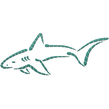 Outlined Shark Ceramic Swimming Pool Mosaic 22"x9", Teal