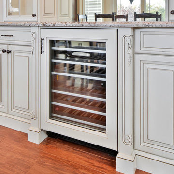 Dark Brown Kitchen with White Island