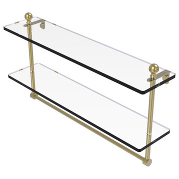 Mambo 22" Two Tiered Glass Shelf with Towel Bar, Satin Brass