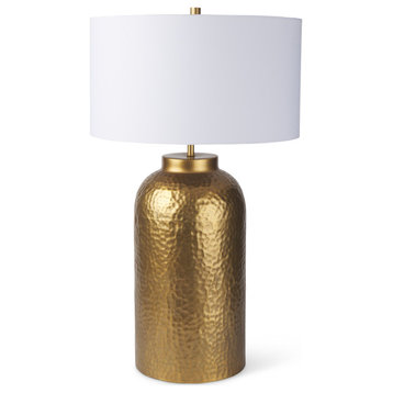 Leo Hammered Gold Metal With White Fabric Shade Table Lamp