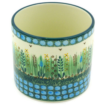 Polish Pottery 5" Stoneware Utensil Jar Hand-Decorated Design